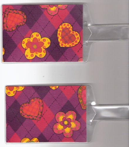 Set of 2 Oversize Luggage Tags Pink Plaid Flower Heart