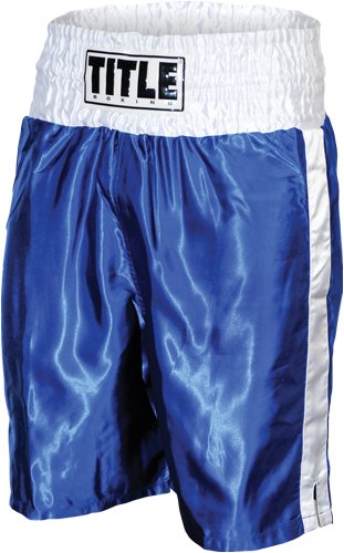 TITLE Classic Stock Boxing Trunks, Blue/White, Large