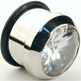 Single Stainless Steel Single Flared Faceted Gem Plug: 00g, 5/16 wearable length, Clear Gem