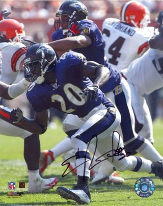 Ed Reed Autographed/Hand Signed 8x10 About to Make Tackle Photo