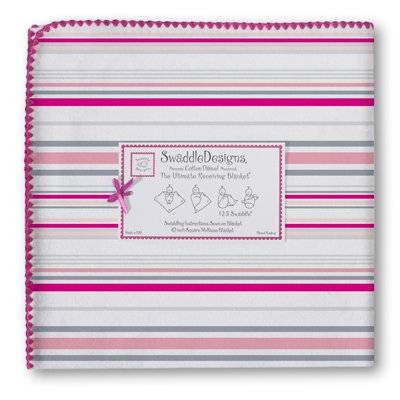 SwaddleDesigns Ultimate Receiving Blanket - Jewel Tone Stripes, Pink and Sterling Stripes