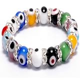 Multicolor Evil Eye Lampwork Glass and Crystal Protection Stretch Bracelet