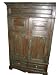 Colonial Antique Armoire Rustic Blue Patina Carved Teak India Furniture Cabinet 64"x38"x12"