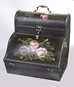 Antique Reproduction Handpainted Black and Floral Wine Case or Travel Bar