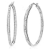 Stainless Steel Hoop Earrings with Inlaid Cubic Zirconia, 50mm, By Regetta Jewelry