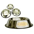 Stainless Steel Pet Bowl with Engraved Brass Plaque & Non-Skid Base, Large