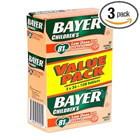 Bayer Chewable Aspirin Low Dose 81mg Orange Flavor - Value Pack