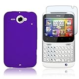 HTC CHACHA / STATUS - PURPLE SOFT SILICONE SKIN CASE COVER + CLEAR SCREEN P ....