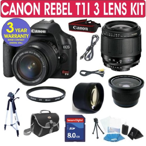 Cheap Canon Rebel T1i + Tamron 28-80mm Lens + .40x Fisheye Lens + 2x Telephoto Lens + Extra Battery + 3 Year Celltime Warranty Repair Contract