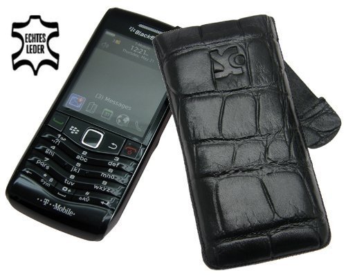 Suncase Ledertasche (Lasche mit R&uuml;ckzugfunktion) f&uuml;r BlackBerry Pearl 3G 9105 croco-schwar Preisvergleich