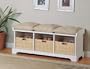 White Finish Wicker Basket Storage Bed Bench