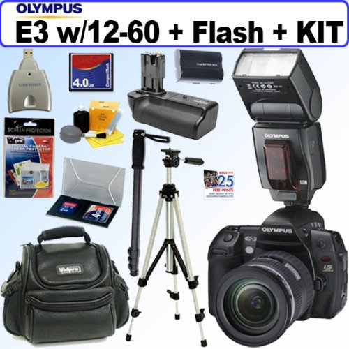 Olympus Evolt E-3 10.1MP Digital SLR Camera with Mechanical Image Stabilization with ED 12-60mm f/2.8-4.0 Lens and FL-50R Flash + Olympus HLD4 Battery Holder + 4GB Deluxe Accessory Kit