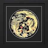 Susho, King Silk Art Handmade Silk Embroidery - The Dragon and The Phoenix - Black Mat Framed Medium Size 34013BF