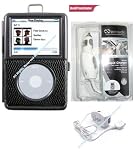 Black Metal Case Holder for Apple Ipod 30gb + Naztech Car Charger + Travel/home Charger