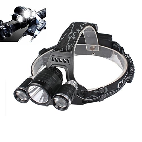 Benran Waterproof LED Headlamps Headlight Rechargeable Head Flashlight Lamp with 3 Xm-l T6 4 Modes Outdoor Sports Hiking Camping Riding Fishing Hunting (Bike headlamps)