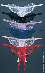 Sheer Butterfly Applique Crotchless Panty With Pearl And Sequined Details