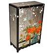 Handmade Asian Furniture - 47" Black & Silver Wood Storage Cabinet Painted Oriental Nature Design