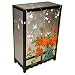 EXP Handmade Asian furniture-47" Black & Silver Wood Storage Cabinet Painted Oriental Nature Design