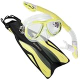 Oceanic Ion S Mask - Ultra Dry S Snorkel - V-Flex Fins Mesh Bag - Yellow - XS MD