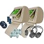 New TAN Headrest Pair 7" with Sony Brand LCD DVD USB SD VIDEO Monitors Wireless Game Car Package