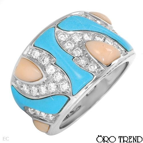 Oro Trend 18K White Gold 0.57 CTW Color G VS1 Diamond and Coral Ladies Ring. Ring Size 7. Total Item weight 13.3 g.