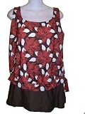 Womens Plus Size Brown rust Leaf Tankini Skirtini Swimsuit