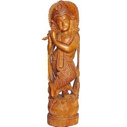 Lord Krishan Wooden Sculpture 14 x 4 inches (jwcs020)