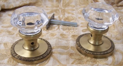 French Door Antique type Old Town Passage Knob Set 24% Lead Crystal Glass & Antique Brass French Door Antique type Old Town Passage Knob Set 24% Lead Crystal Glass & Antique Brass
