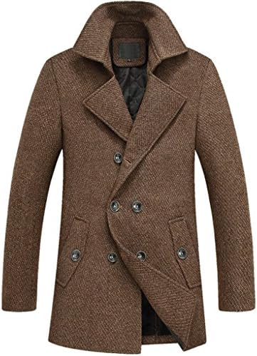 Wincolor Men's Wool Blend Double Breasted Trench Coat Winter Long Peacoat