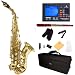 Mendini by Cecilio MSS-CSL+92D Gold Lacquer Curved B Flat Soprano Saxophone with Tuner, Case, Mouthpiece, 10 Reeds and More