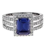 Silver 2.5 Cttw Imitation Tanzanite Cubic Zirconia Cocktail Engagement Ring