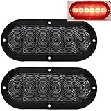 Pair of 6" Oval Clear RED LED Stop Turn Tail Light Surface Mount Trailer Truck RV Light, USA Made with Lifetime Warranty! (Two Lights)