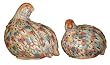 Pair of quail birds " peace and courage " - hand painted chinese porcelain
