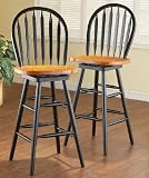 29h. Windsor Wood Barstool Black with Natural Color Seat