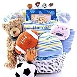 All in the Game Sports Themed Baby Boy Gift Basket - Unique Baby Shower Gift Idea for New Baby Boys
