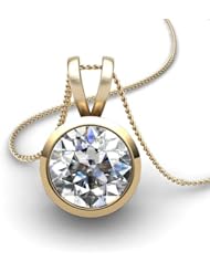 14KT Yellow Gold Full Bezel Set 1 1/2ctw Round Diamond Solitaire Pendant on 18 Cable Chain through V shaped bail 1 1/2 CTW