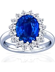 18K White Gold Cushion Cut Blue Sapphire Ring With Sidestones