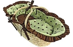 Hoohobbers Doll Moses Basket, Dots Green