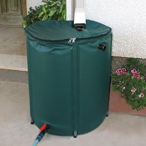 Collapsible 60 Gallon Rain Barrel - Stands 28" High x 24" Wide -Flexible laminated polyester offers superior strength, durability, and resistance to weatering. Zippered top with mesh screen to keep leaves and debris from entering rain barrel. On/Off valve on bottom to control flow. Overflow valve included at top.UV Ressistant for years. Capture and store rainwater from your gutter or downspout. Weighs less than 7 lbs when empty.