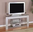 Silver Poly Face & Back TV Stand with "Glossy Silver" Frame & 8mm Tempered Glass By Powell Furniture