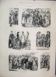 1882 HOLIDAY SKETCHES MEN WOMAN ROMANCE ANTIQUE PRINT