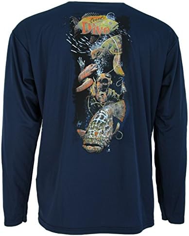 Long Sleeved Mens Cooling Performance Shirt UPF 30 (Large, Navy Blue Local Dive)