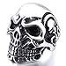 INBLUE Men's Stainless Steel Ring Band Silver Tone Black Skull Bone Size9