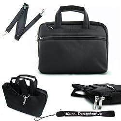 Professional Travel Unique Black Shoulder Messenger Bag Case For Coby TF-DVD1023 10.2-Inch Widescreen TFT Portable DVD/CD/MP3 Player additional accessories can easily fit on extra pockets + Includes a 4-Inch Determination Hand Strap
