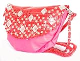 Pink Leather Handbag Pink Rhinestone Embellished Hobo Mini Bag - Pink Coral