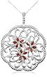 Platinum Overlay Sterling Silver Garnet Flowers Pendant w/ Diamond Accents, 18"