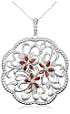 Platinum Overlay Sterling Silver Garnet Flowers Pendant w/ Diamond Accents, 18"
