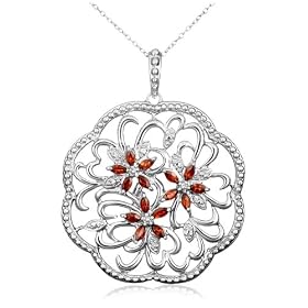 Platinum Overlay Sterling Silver Garnet Flowers Pendant w  Diamond Accents, 18 by Amazon.com Collection