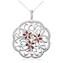 Platinum Overlay Sterling Silver Garnet Flowers Pendant w/ Diamond Accents, 18"
