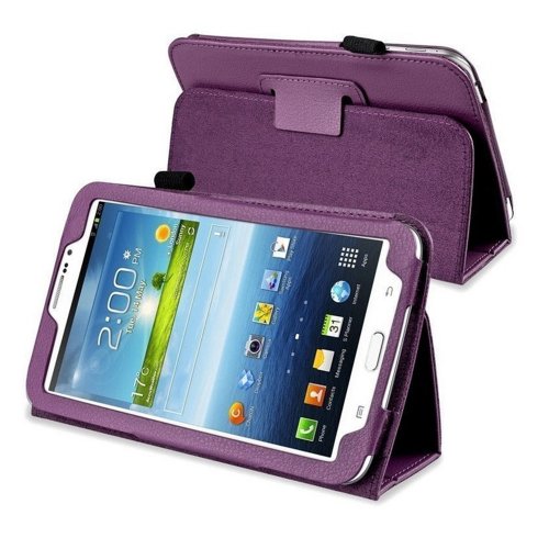 New Pu Leather Folio Smart Case Cover for Samsung Galaxy Tab 3 T211 7.0 7 Inch Tablet (Purple)